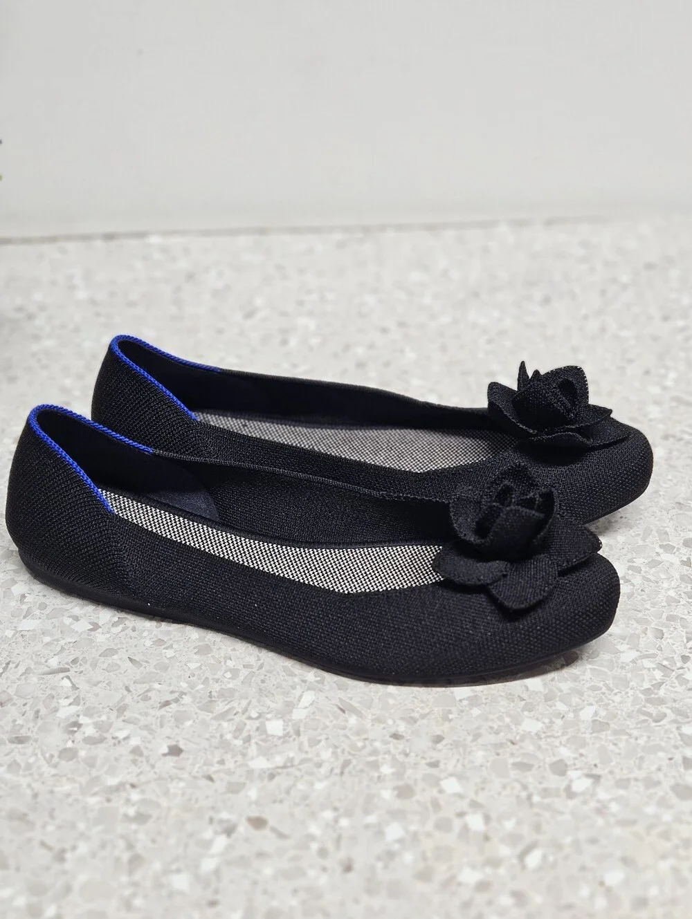 Rothy's The Petal Square Toe Solid Black Ballet Flats Women Shoes Size 10